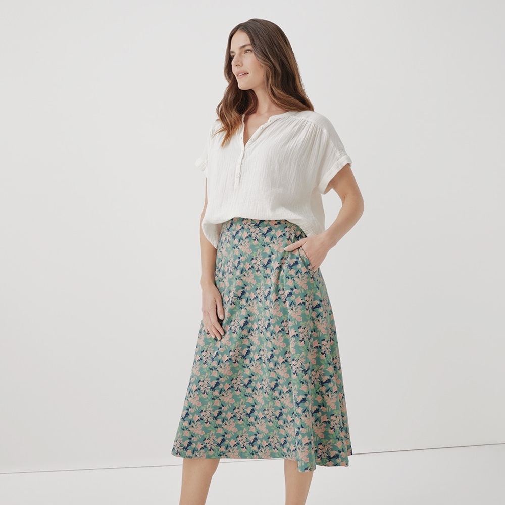 ‼️NWOT: Pact Organic Teal Floral Fit & Flare Midi Skirt - XXL